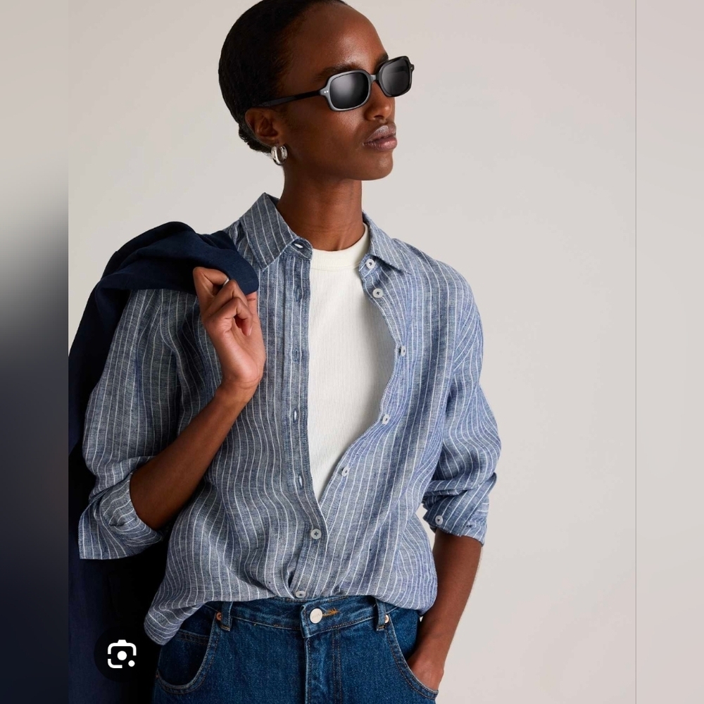Quince Navy Striped Shirt